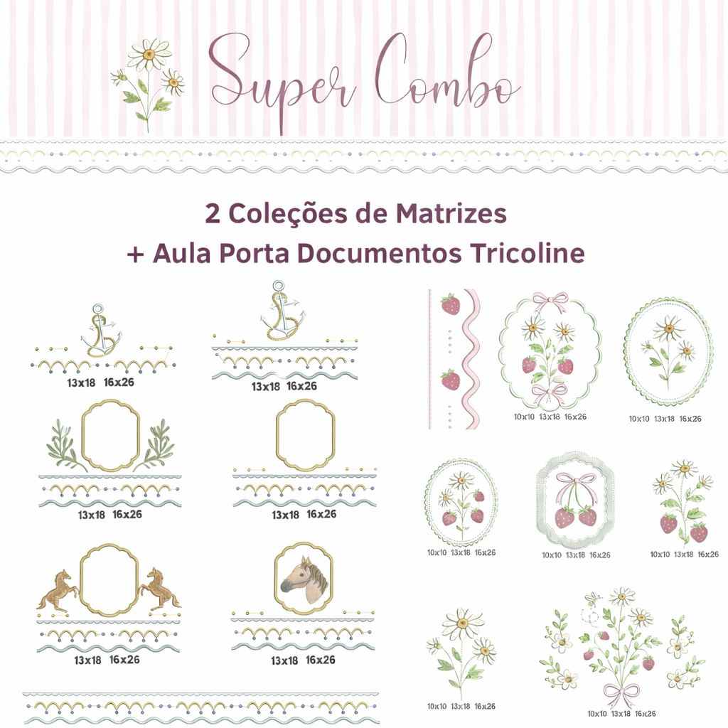 Super Combo  Aula Caderneta no Tricoline + 2 Coleções de Matrizes